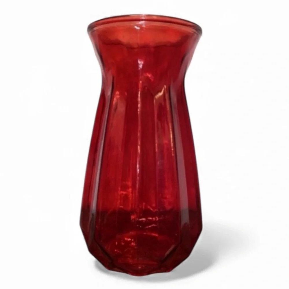 GLASS VASE DPS # ARIEL XL Floral Cut 10” Vintage Glass Vase in RED